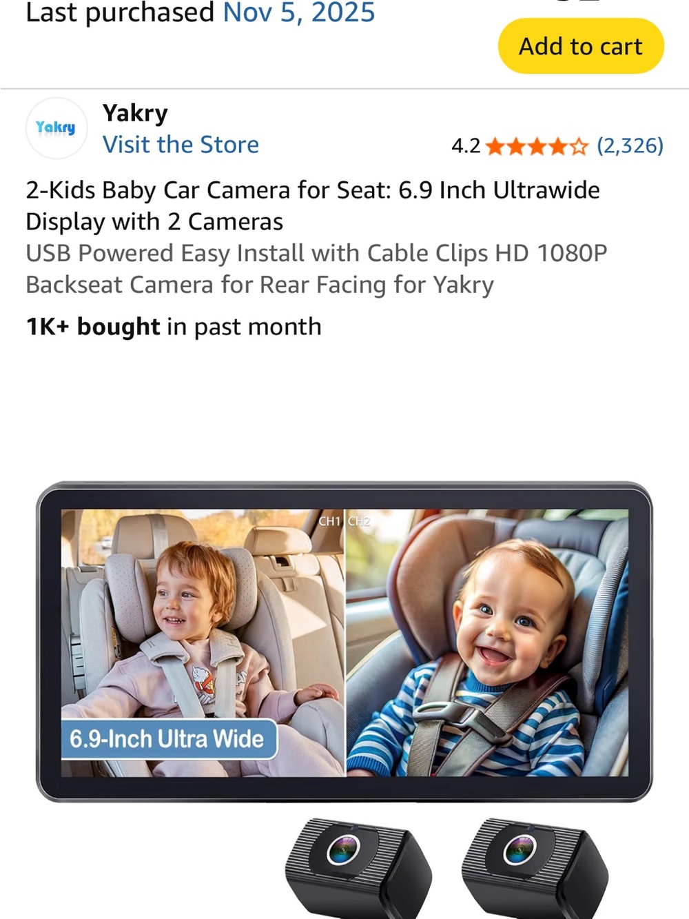 6.9" Dual-Camera In-Mirror Baby Car Monitor - Black